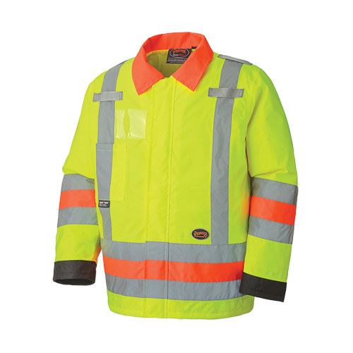 6037 Manteau de s&eacute;curit&eacute; imperm&eacute;able pour le contr&ocirc;le de la circulation, Polyester, Jaune lime haute visibilit&eacute;, T-petit Distribution Industrielle GC