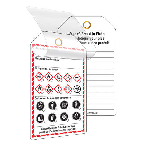 &eacute;tiquettes auto-plastifiantes pour le milieu de travail, Papier cartonn&eacute;, 3-3/8" la x 5-3/4" h, Français Distribution Industrielle GC