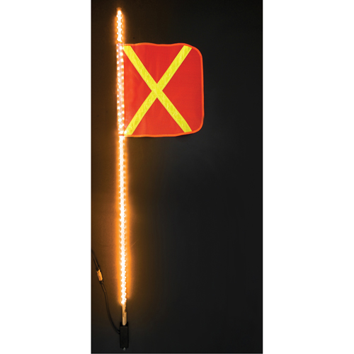 Fanions DEL robustes Safety Whip, Fixation Attelage, Hauteur 5, Orange avec X r&eacute;fl&eacute;chissant Distribution Industrielle GC
