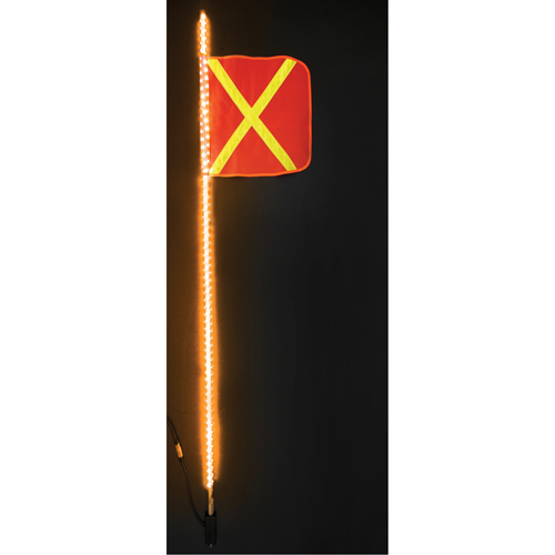 Fanions DEL robustes Safety Whip, Fixation Attelage, Hauteur 6, Orange avec X r&eacute;fl&eacute;chissant Distribution Industrielle GC