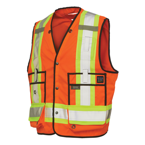 Veste de s&eacute;curit&eacute; pour arpenteur, Orange haute visibilit&eacute;, Grand, Polyester Distribution Industrielle GC