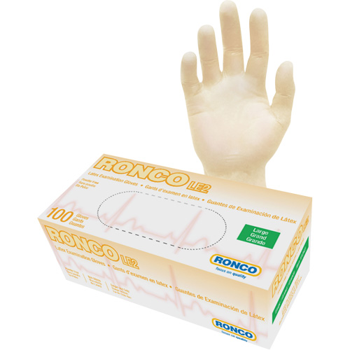 Gants jetables, Grand, Latex, 4 mils, Sans poudre, Naturel, Classe 2 Distribution Industrielle GC