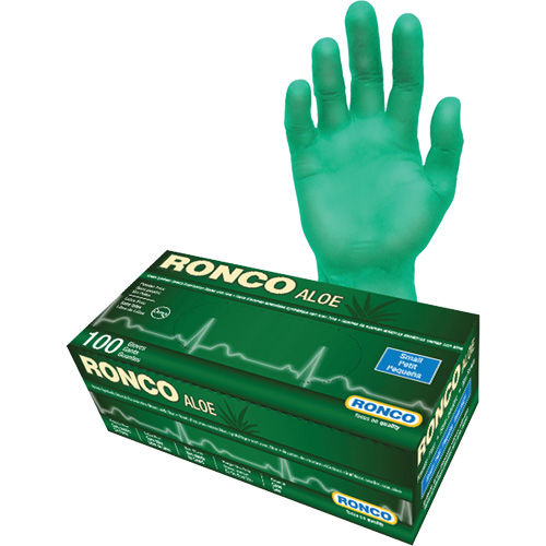 Gants jetables avec alo&egrave;s, Petit, Vinyle, 5 mils, Sans poudre, Vert Distribution Industrielle GC