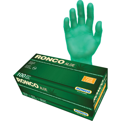 Gants jetables avec alo&egrave;s, T-Grand, Vinyle, 5 mils, Sans poudre, Vert Distribution Industrielle GC