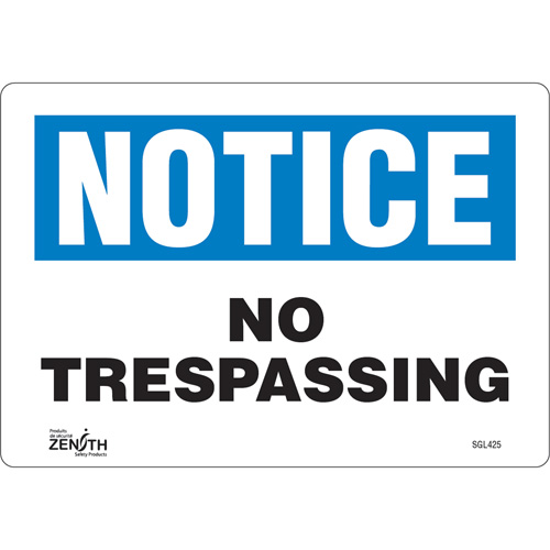 "No Trespassing" Sign, 7" x 10", Vinyl, English Distribution Industrielle GC