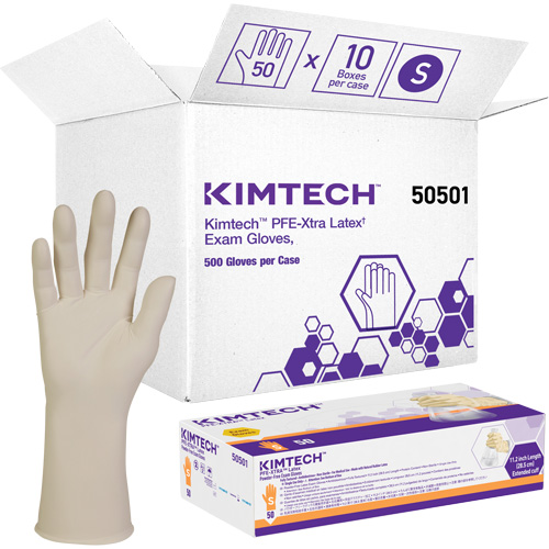 Gants m&eacute;dicaux Kimtech XTRA-PFE, Petit, Latex, 6 mils, Sans poudre, Blanc, Classe 2 Distribution Industrielle GC