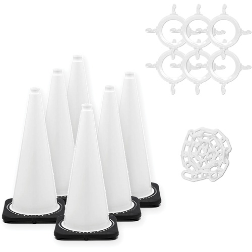 Ensemble de c&ocirc;nes de signalisation et chaînes, 28", Blanc Distribution Industrielle GC