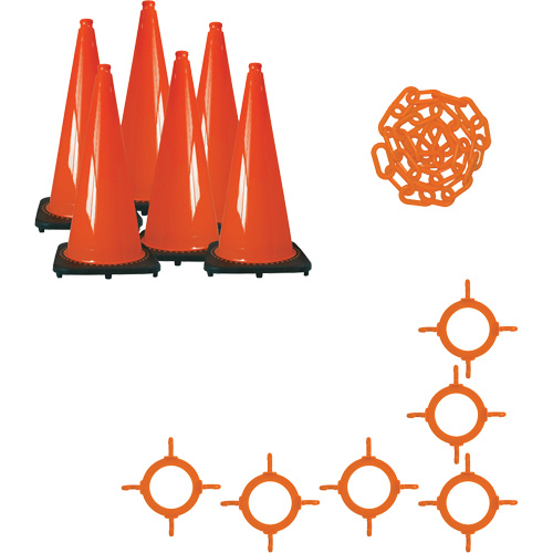 Ensemble de c&ocirc;nes de signalisation et chaînes, 28", Orange Distribution Industrielle GC