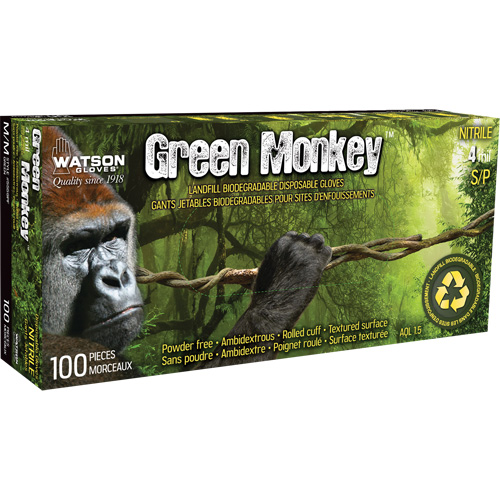 5559PF Green Monkey Gloves, Small, Nitrile, 4-mil, Powder-Free, Green Distribution Industrielle GC