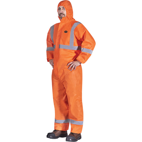 2077 Hooded Coveralls with Reflective Tape, Small, Orange, SMS Distribution Industrielle GC