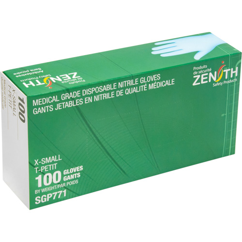 Gants jetables de calibre m&eacute;dical r&eacute;sistants &agrave; la perforation, T-petit, Nitrile, 4,5 mils, Sans poudre, Bleu, Classe 2 Distribution Industrielle GC