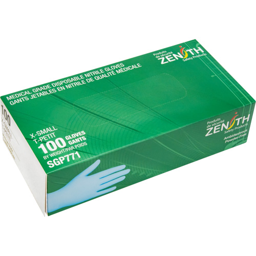 Gants jetables de calibre m&eacute;dical r&eacute;sistants &agrave; la perforation, T-petit, Nitrile, 4,5 mils, Sans poudre, Bleu, Classe 2 Distribution Industrielle GC