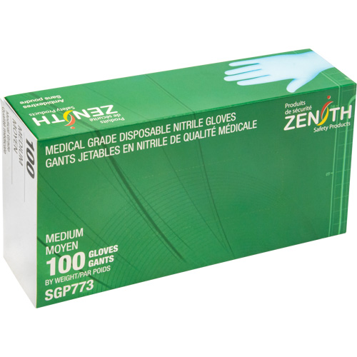 Gants jetables de calibre m&eacute;dical r&eacute;sistants &agrave; la perforation, Moyen, Nitrile, 4,5 mils, Sans poudre, Bleu, Classe 2 Distribution Industrielle GC