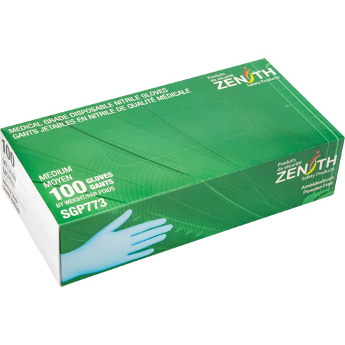 Gants jetables de calibre m&eacute;dical r&eacute;sistants &agrave; la perforation, Moyen, Nitrile, 4,5 mils, Sans poudre, Bleu, Classe 2 Distribution Industrielle GC