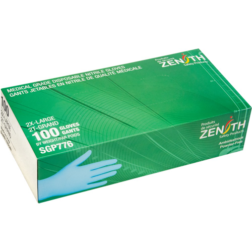 Gants jetables de calibre m&eacute;dical r&eacute;sistants &agrave; la perforation, 2T-Grand, Nitrile, 4,5 mils, Sans poudre, Bleu, Classe 2 Distribution Industrielle GC