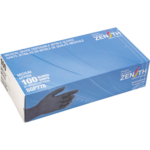 Puncture-Resistant Medical-Grade Disposable Gloves, Medium, Nitrile, 5-mil, Powder-Free, Black, Class 2 Distribution Industrielle GC