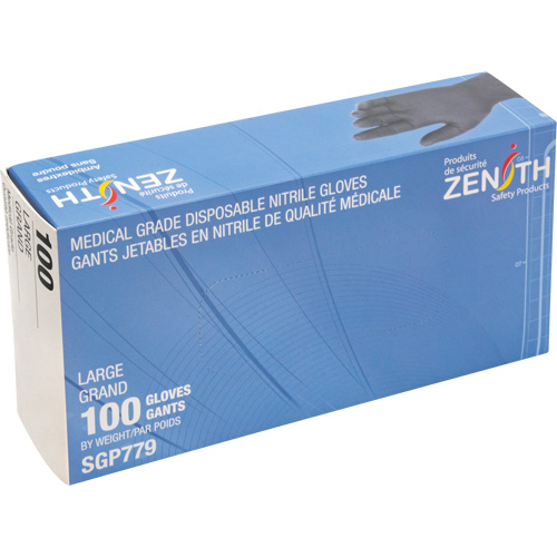 Gants jetables de calibre m&eacute;dical r&eacute;sistants &agrave; la perforation, Grand, Nitrile, 5 mils, Sans poudre, Noir, Classe 2 Distribution Industrielle GC