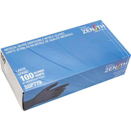 Gants jetables de calibre m&eacute;dical r&eacute;sistants &agrave; la perforation, Grand, Nitrile, 5 mils, Sans poudre, Noir, Classe 2 Distribution Industrielle GC