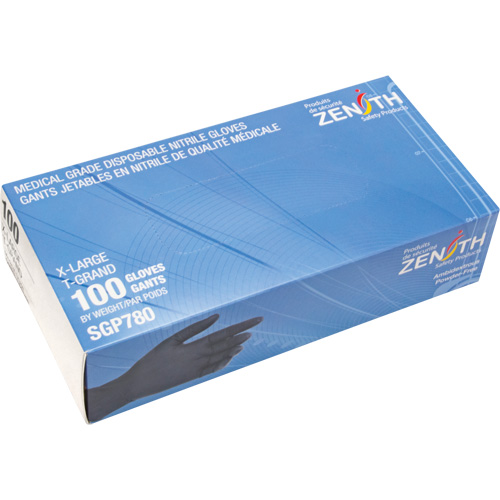 Gants jetables de calibre m&eacute;dical r&eacute;sistants &agrave; la perforation, T-Grand, Nitrile, 5 mils, Sans poudre, Noir, Classe 2 Distribution Industrielle GC