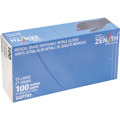 Gants jetables de calibre m&eacute;dical r&eacute;sistants &agrave; la perforation, 2T-Grand, Nitrile, 5 mils, Sans poudre, Noir, Classe 2 Distribution Industrielle GC