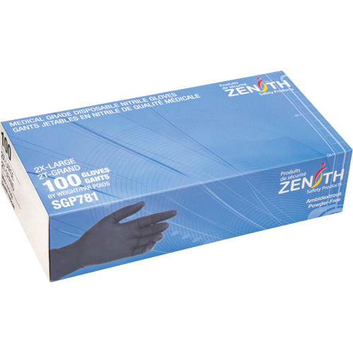 Gants jetables de calibre m&eacute;dical r&eacute;sistants &agrave; la perforation, 2T-Grand, Nitrile, 5 mils, Sans poudre, Noir, Classe 2 Distribution Industrielle GC