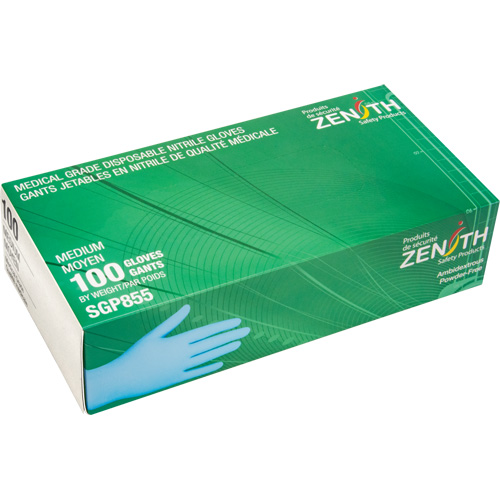 Gants jetables de calibre m&eacute;dical r&eacute;sistants &agrave; la perforation, Moyen, Nitrile, 3,5 mils, Sans poudre, Bleu, Classe 2 Distribution Industrielle GC