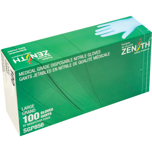 Gants jetables de calibre m&eacute;dical r&eacute;sistants &agrave; la perforation, Grand, Nitrile, 3,5 mils, Sans poudre, Bleu, Classe 2 Distribution Industrielle GC