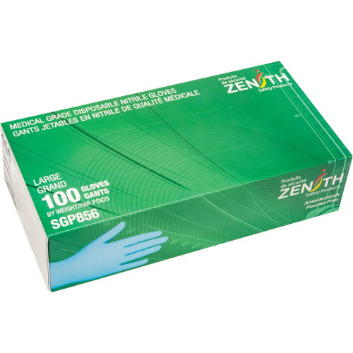 Gants jetables de calibre m&eacute;dical r&eacute;sistants &agrave; la perforation, Grand, Nitrile, 3,5 mils, Sans poudre, Bleu, Classe 2 Distribution Industrielle GC