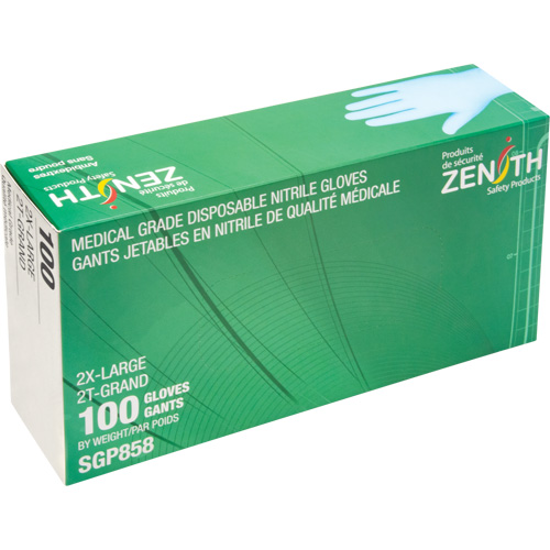 Gants jetables de calibre m&eacute;dical r&eacute;sistants &agrave; la perforation, 2T-Grand, Nitrile, 3,5 mils, Sans poudre, Bleu, Classe 2 Distribution Industrielle GC