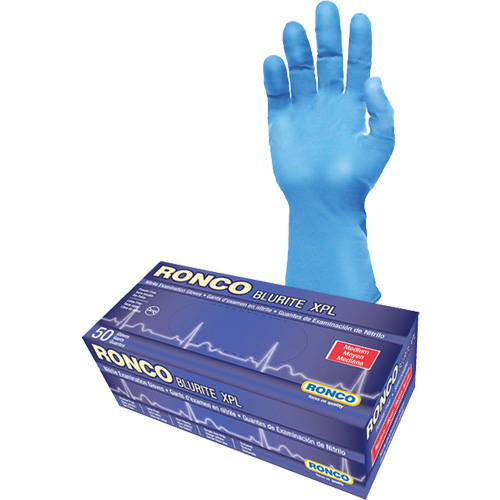 Gants d'examen BLURITE XPL, Petit, Nitrile, 8 mils, Sans poudre, Bleu, Classe 2 Distribution Industrielle GC