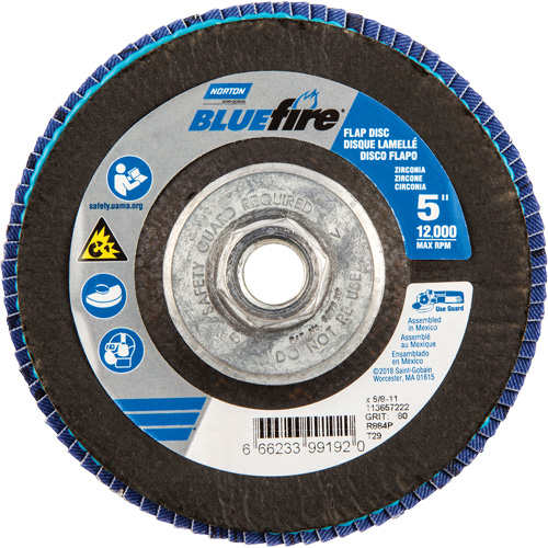 BlueFire&reg; Flap Disc, 5" x 5/8"-11, Type 29, 80 Grit, Zirconia Alumina Distribution Industrielle GC