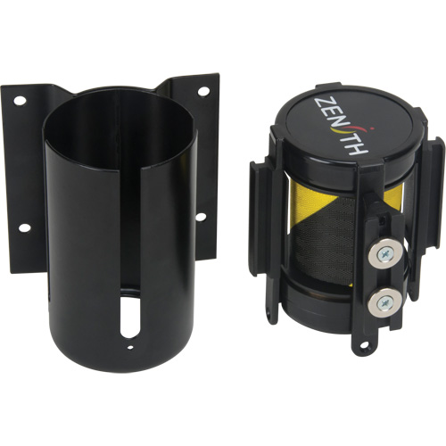 Barri&egrave;re &agrave; fixation murale avec ruban magn&eacute;tique, Acier, Fixation par vis, 7', Ruban Noir et jaune Distribution Industrielle GC