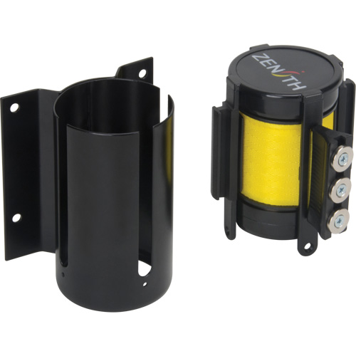 Barri&egrave;re &agrave; fixation murale avec ruban magn&eacute;tique, Acier, Fixation par vis, 12', Ruban Jaune Distribution Industrielle GC