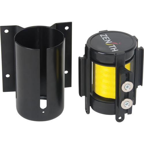 Barri&egrave;re &agrave; fixation murale avec ruban magn&eacute;tique, Acier, Fixation par vis, 7', Ruban Jaune Distribution Industrielle GC