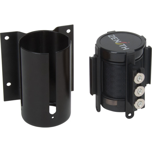 Barri&egrave;re &agrave; fixation murale avec ruban magn&eacute;tique, Acier, Fixation par vis, 12', Ruban Noir Distribution Industrielle GC