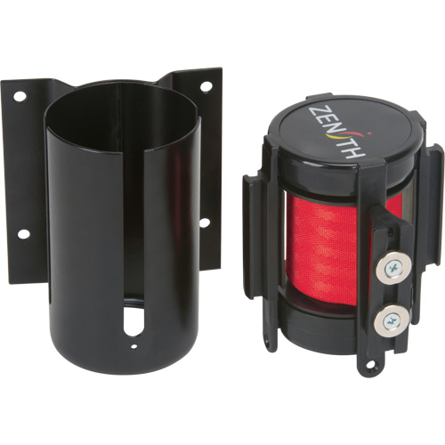 Barri&egrave;re &agrave; fixation murale avec ruban magn&eacute;tique, Acier, Fixation par vis, 7', Ruban Rouge Distribution Industrielle GC