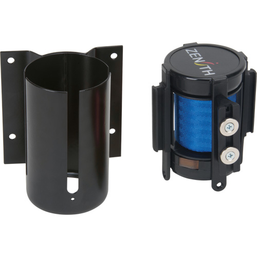 Barri&egrave;re &agrave; fixation murale avec ruban magn&eacute;tique, Acier, Fixation par vis, 7', Ruban Bleu Distribution Industrielle GC