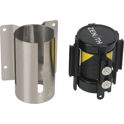 Wall Mount Barrier with Magnetic Tape, Steel, Screw Mount, 7', Black and Yellow Tape Distribution Industrielle GC