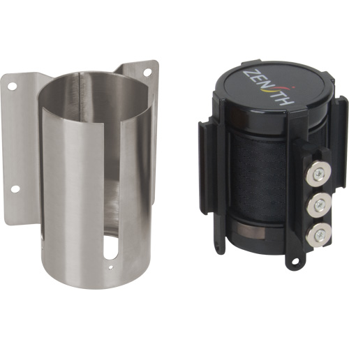 Barri&egrave;re &agrave; fixation murale avec ruban magn&eacute;tique, Acier, Fixation par vis, 12', Ruban Noir Distribution Industrielle GC