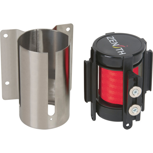 Barri&egrave;re &agrave; fixation murale avec ruban magn&eacute;tique, Acier, Fixation par vis, 7', Ruban Rouge Distribution Industrielle GC
