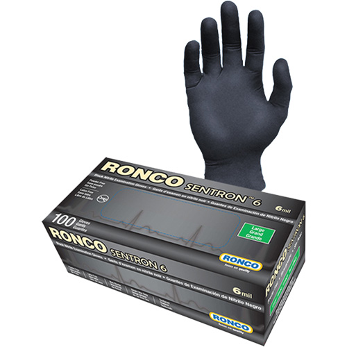 Gants d'examen jetables Sentron 6, Petit, Nitrile, 6 mils, Sans poudre, Noir, Classe 2 Distribution Industrielle GC