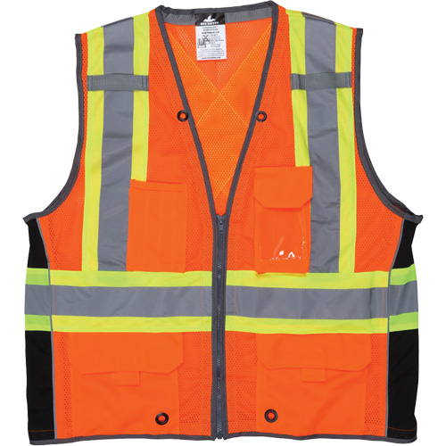 Surveyor Safety Vest, High Visibility Orange, Large, Polyester Distribution Industrielle GC