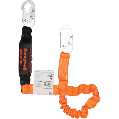 Titan Energy-Absorbing Lanyard, 6', Locking Snap Hook Center, Locking Snap Hook Leg Ends, Polyester Distribution Industrielle GC
