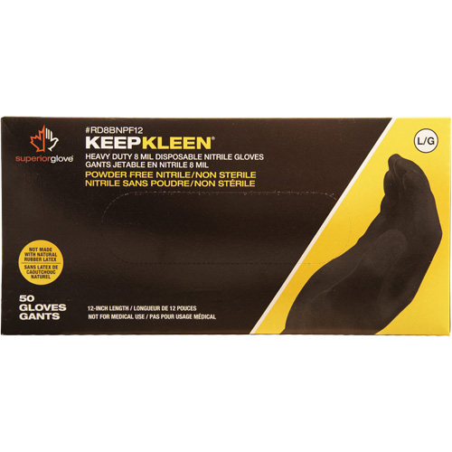 Gants jetables KeepKleen, Grand, Nitrile, 8 mils, Sans poudre, Noir Distribution Industrielle GC