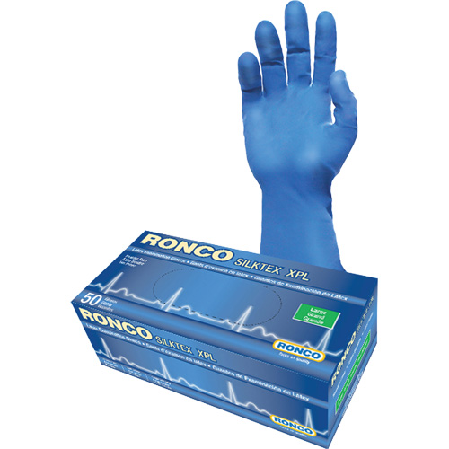 Gant d'examen extra long SilkTex XPL, Grand, Latex, 13 mils, Sans poudre, Bleu, Classe 2 Distribution Industrielle GC