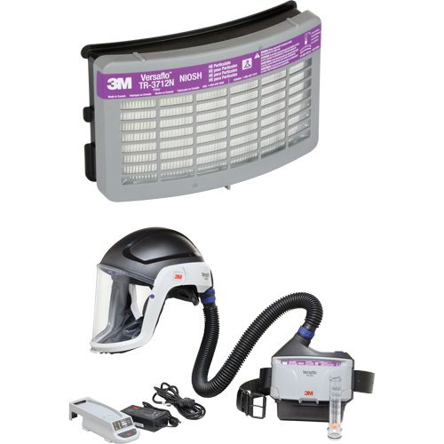 Ensemble APR &agrave; &eacute;puration d'air motoris&eacute; pour industrie lourde Versaflo, Capuchon & visi&egrave;re, Pile Lithium-ion Distribution Industrielle GC