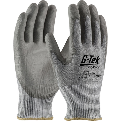 Gants r&eacute;sistants aux coupures G-Tek PolyKor, Taille Petit, Calibre 13, Rev&ecirc;tement Polyur&eacute;thane, Enveloppe en Poly&eacute;thyl&egrave;ne, ASTM ANSI niveau A4/EN 388 niveau 5/EN 388 niveau D Distribution Industrielle GC