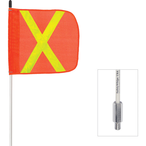 Fanion &agrave; tige en fibre de verre non aliment&eacute; Safety Whip, Fixation Filet&eacute;, Hauteur 6', Orange avec X r&eacute;fl&eacute;chissant Distribution Industrielle GC