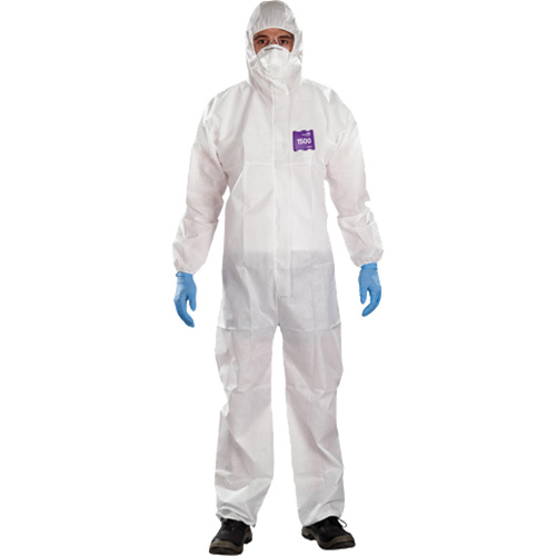Combinaison 3 pi&egrave;ces avec capuchon AlphaTec Microchem r&eacute;sistant aux produits chimiques, 2T-Grand, Blanc Distribution Industrielle GC