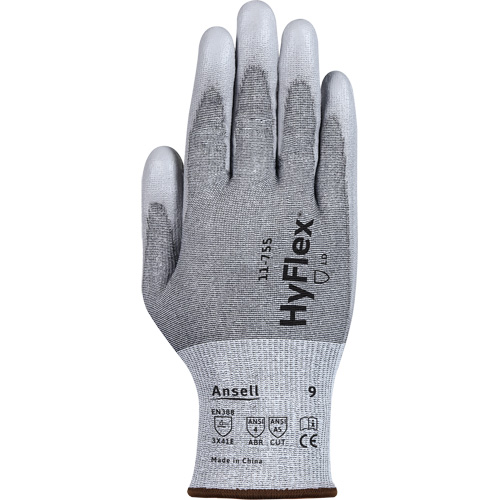 HyFlex&reg; 11-755 Cut Resistant Gloves, Size 6, 18 Gauge, Polyurethane Coated, Polyester/HPPE/Tungsten/Spandex Shell, ASTM ANSI Level A5/EN 388 Level E Distribution Industrielle GC